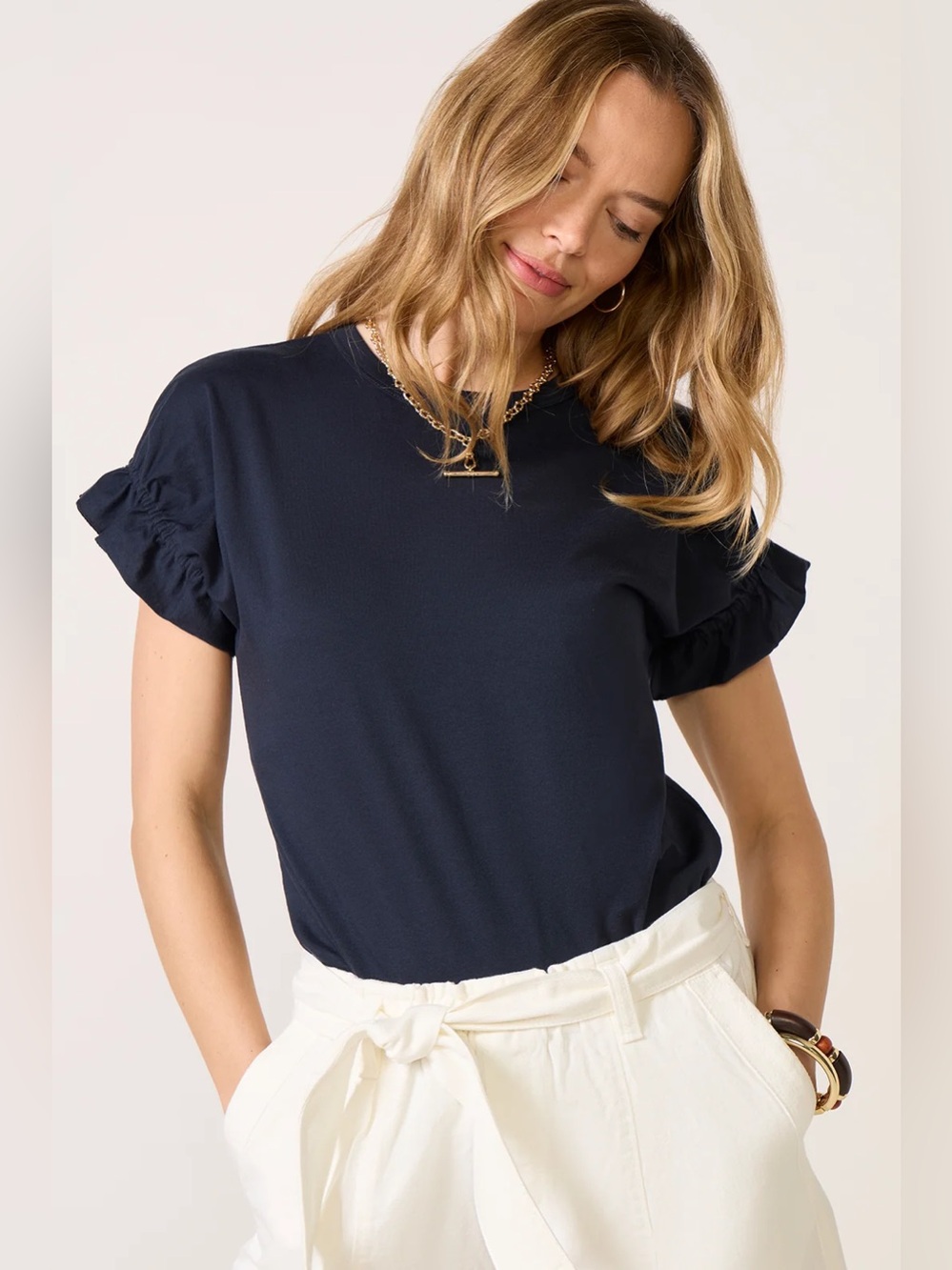 NWT Michael Kors Ruffled-Sleeve Top